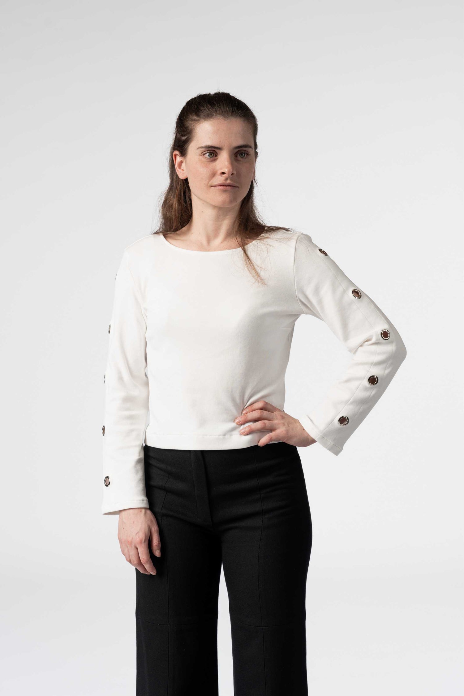 The White Long-Sleeved Eyelet T-shirt