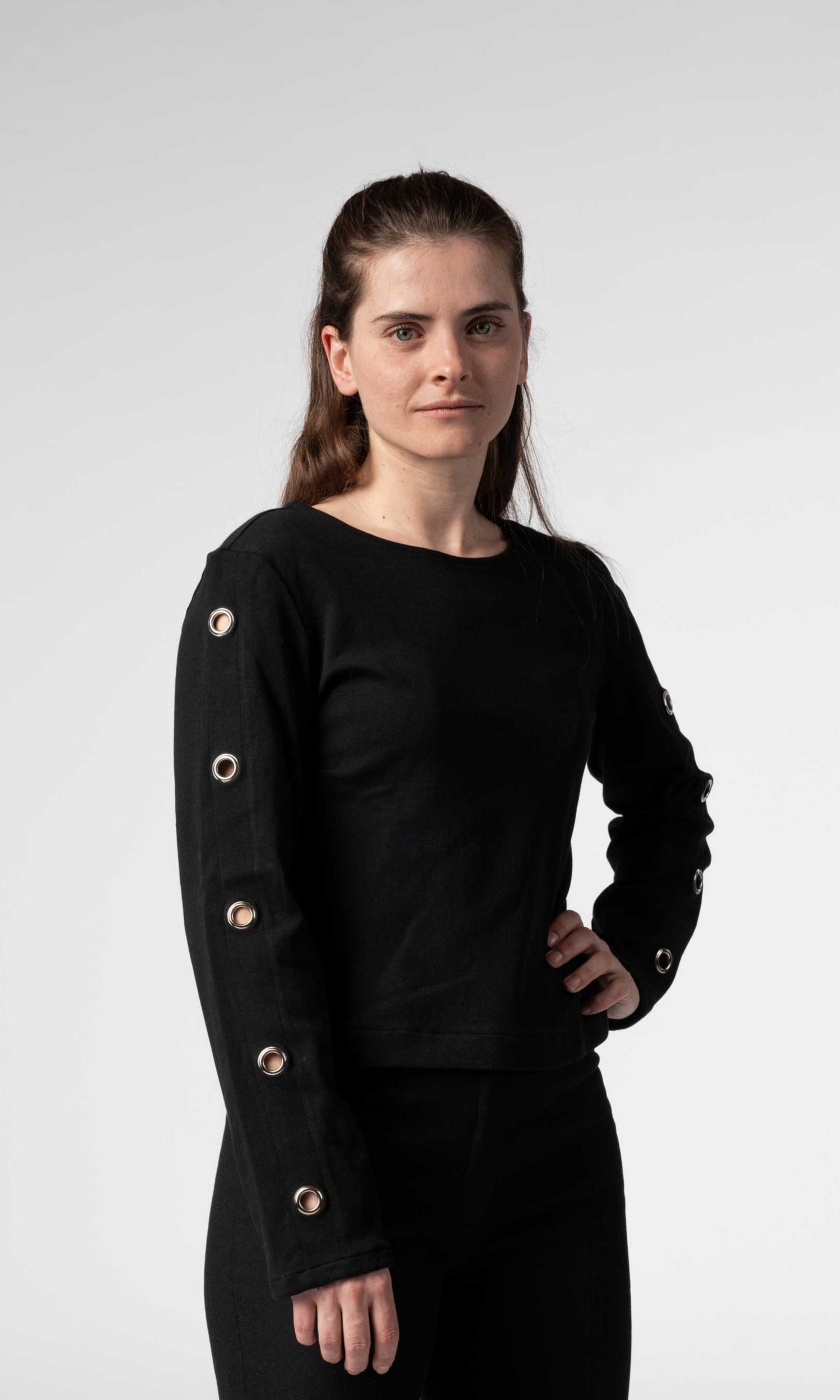 The Black Long-Sleeved Eyelet T-shirt