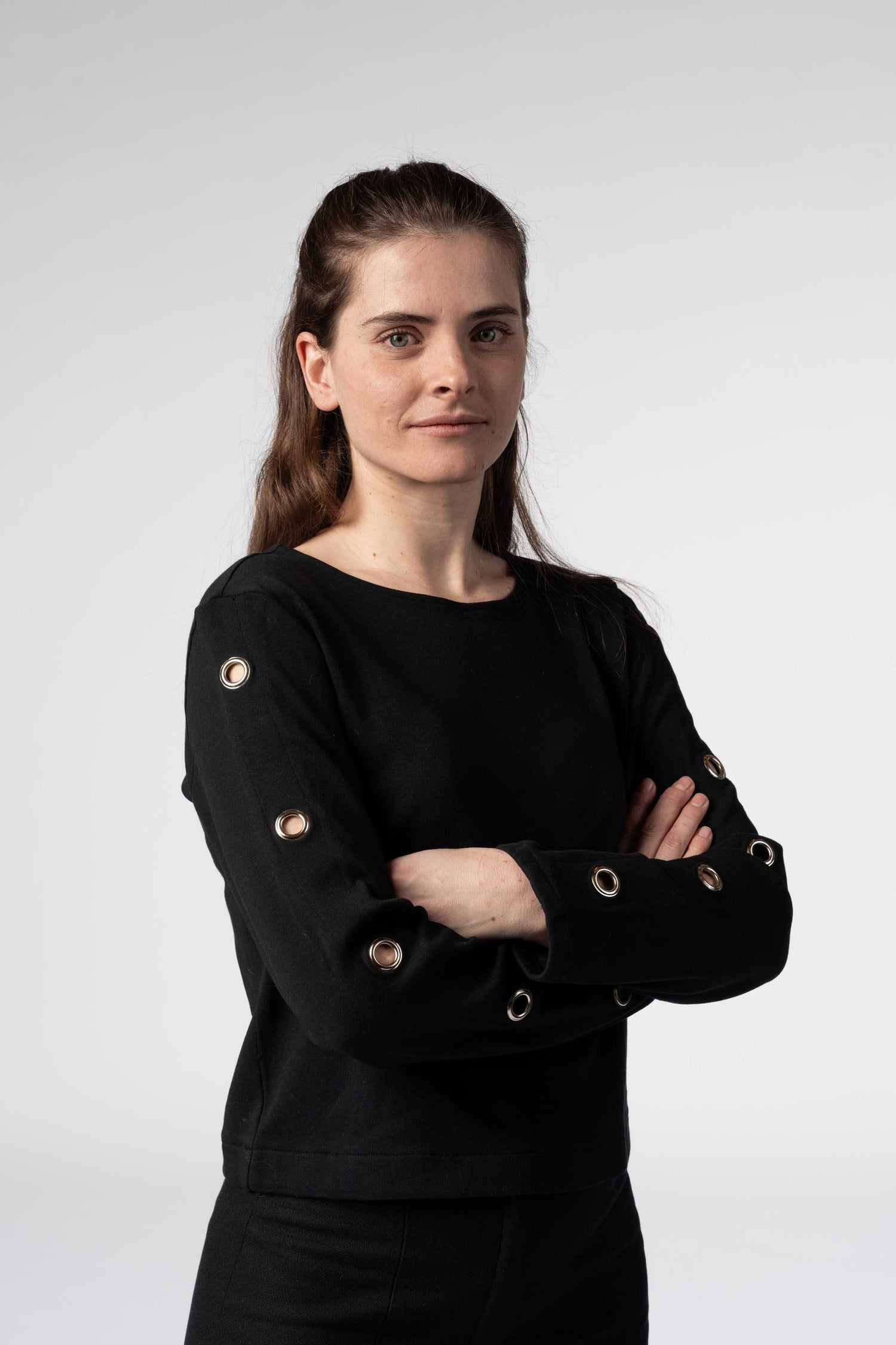 The Black Long-Sleeved Eyelet T-shirt