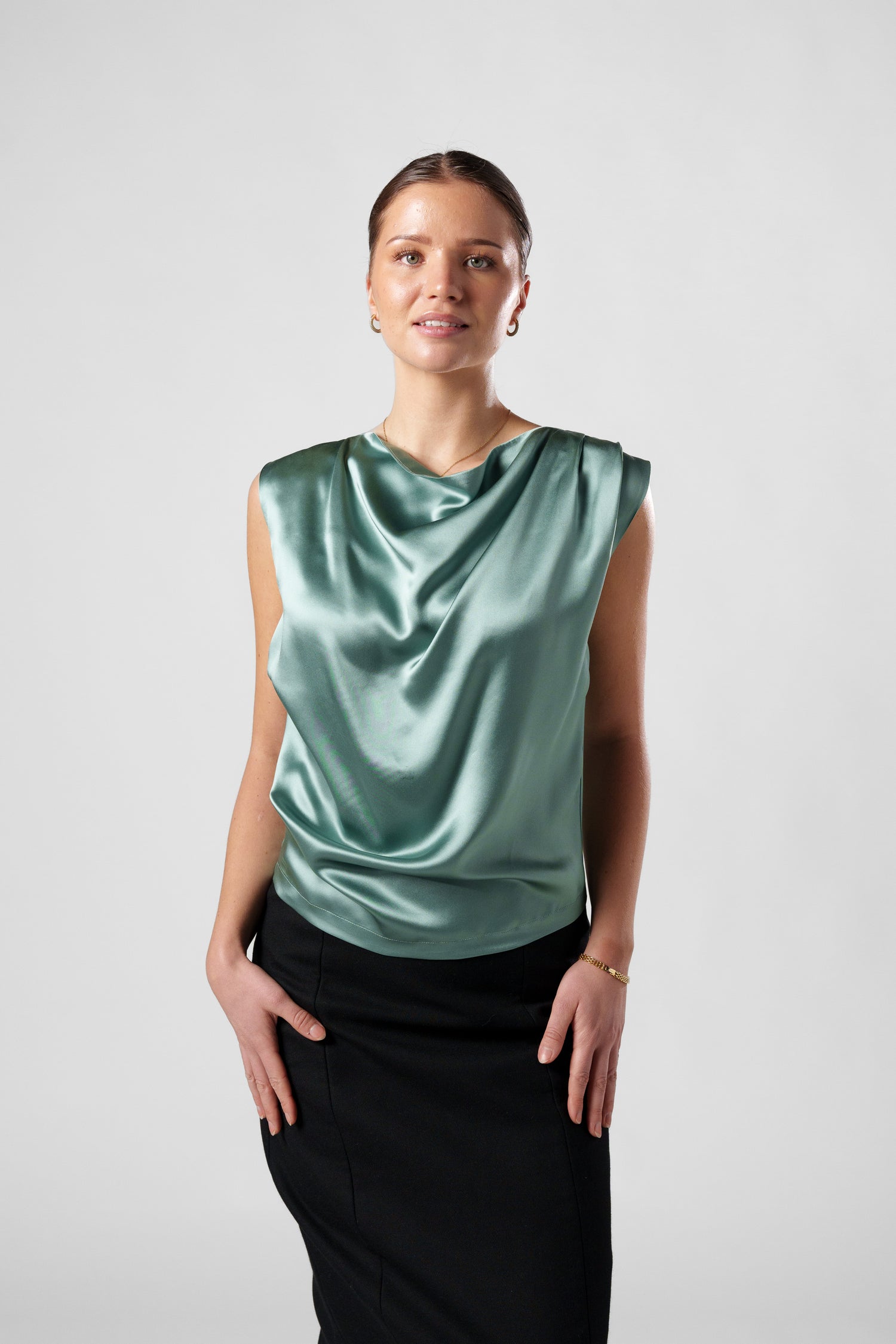 The Green Sleeveless Silk Shirt