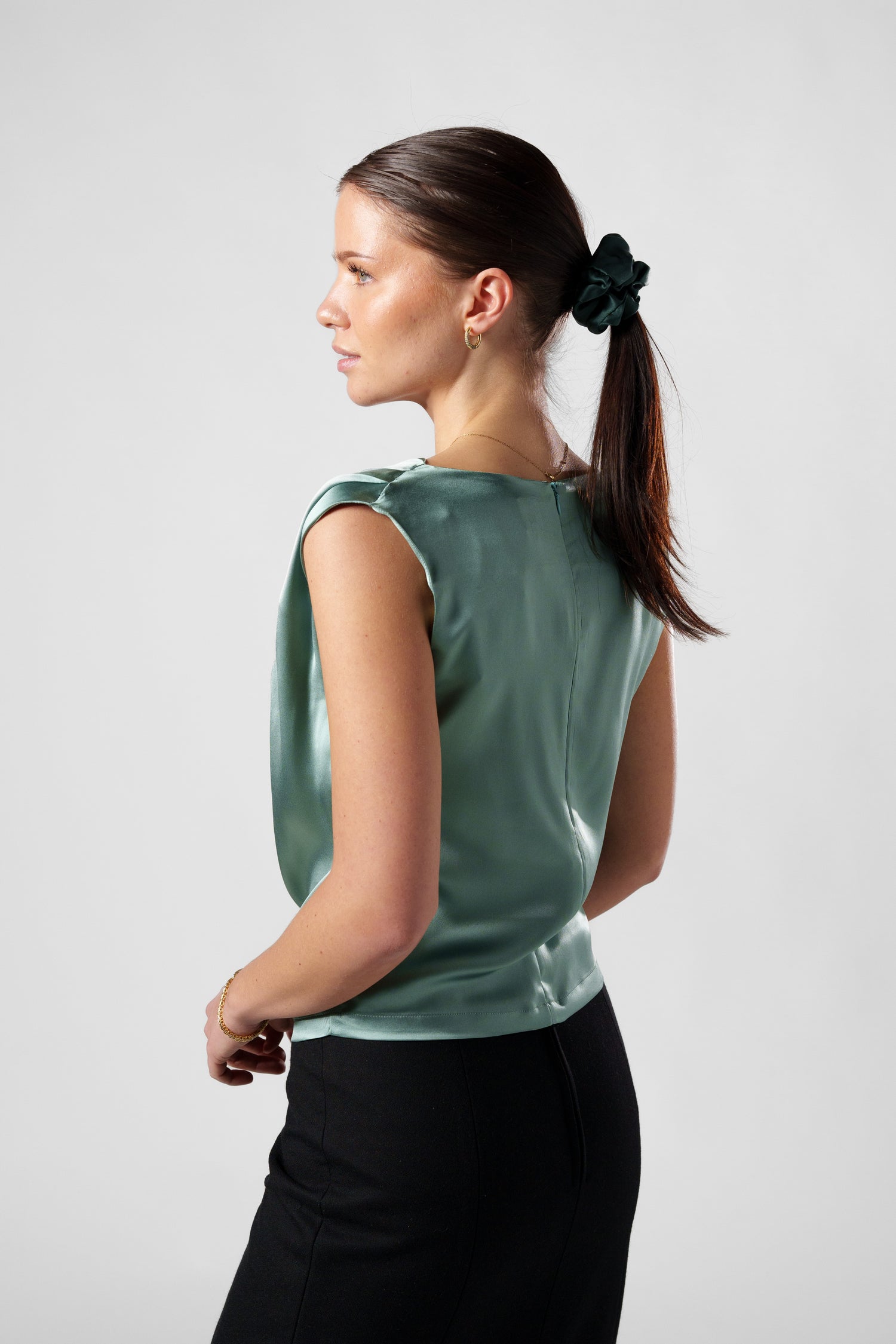 The Green Sleeveless Silk Shirt